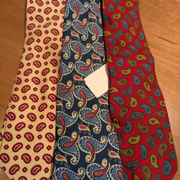 Three Paisley Patterned Ties Set Of Yellow Blue & Red. Two NWT.